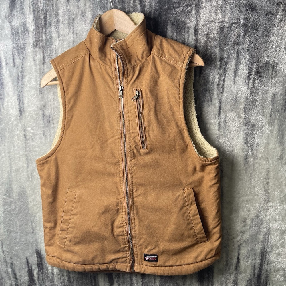 Dickies Vest Mens M Tan Canvas Sherpa Lining Casual Workwear